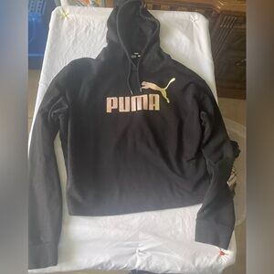 Puma Hoodie youth girls Large Black Center Logo Long Sleeve Workout Running Crop